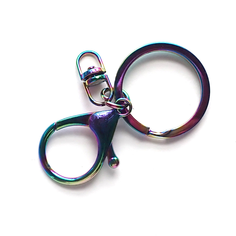 Rainbow Iridescent Metal Key Ring Clasp, 1 pc