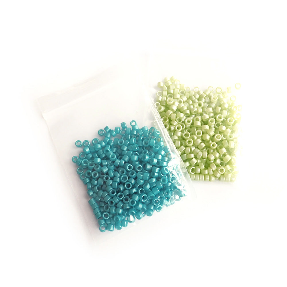 Glass Seed Beads Duo, 2mm, Teal & Lime Green, about 750 beads
