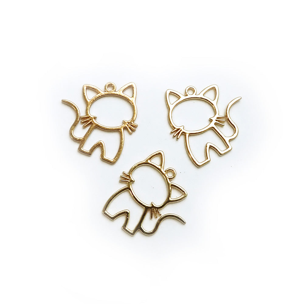 Cat Metal Charms Gold Tone, about 3 pcs, for jewelry making & crafts