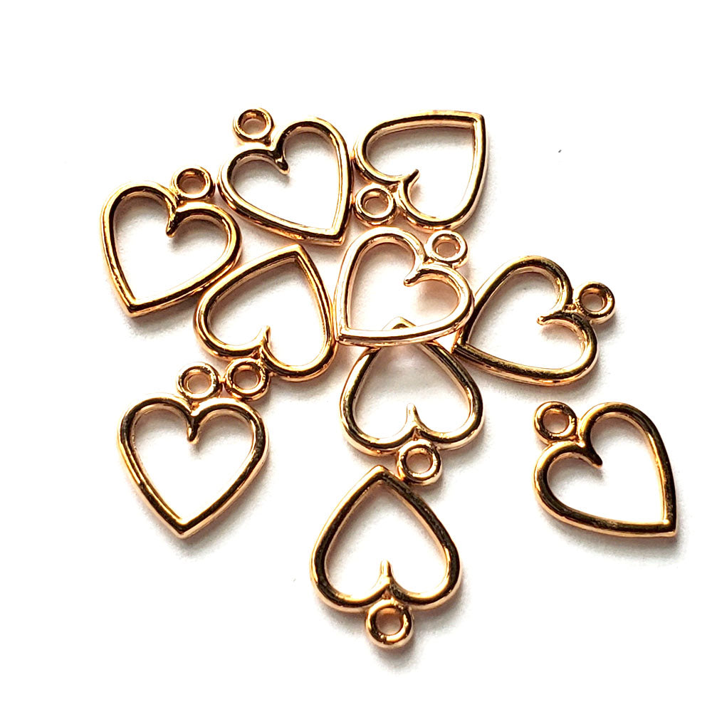 Gold Tone Open Heart Metal Charms 11mm, about 10 charms, for jewelry making & crafts