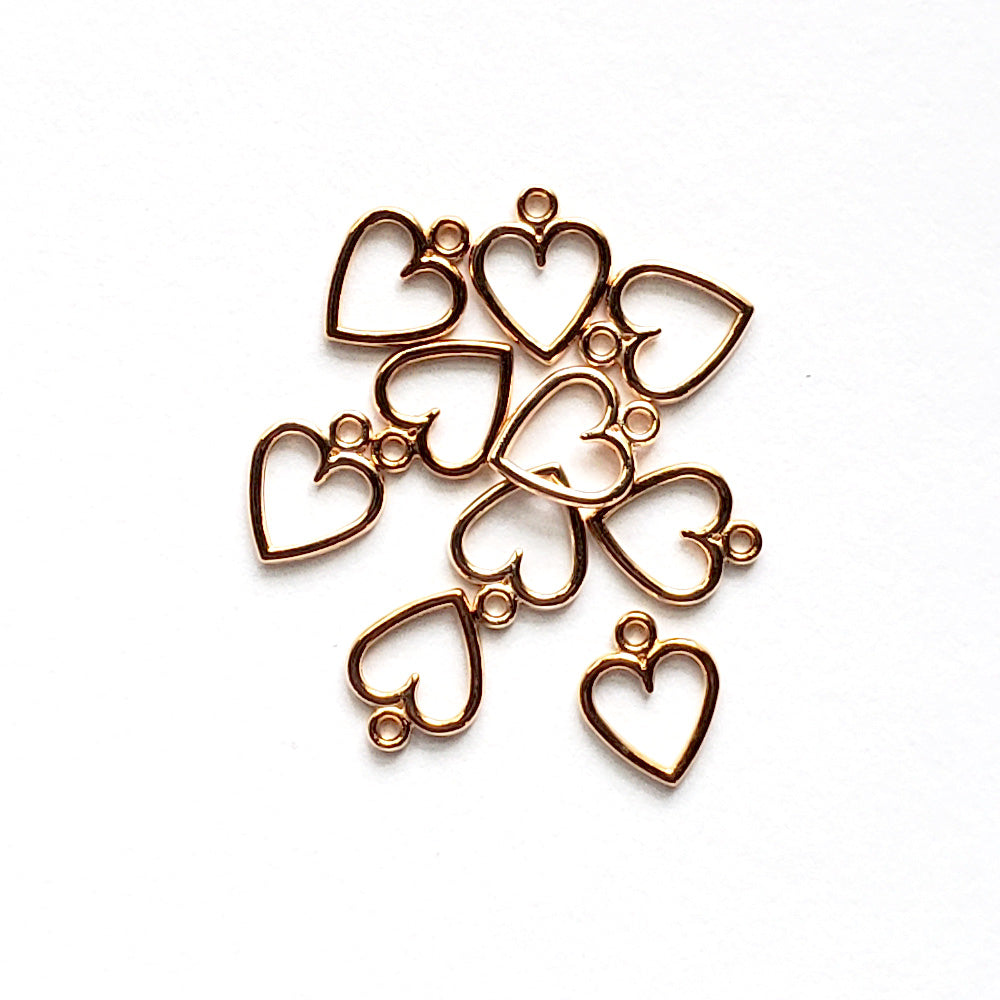 Gold Tone Open Heart Metal Charms 11mm, about 10 charms, for jewelry making & crafts