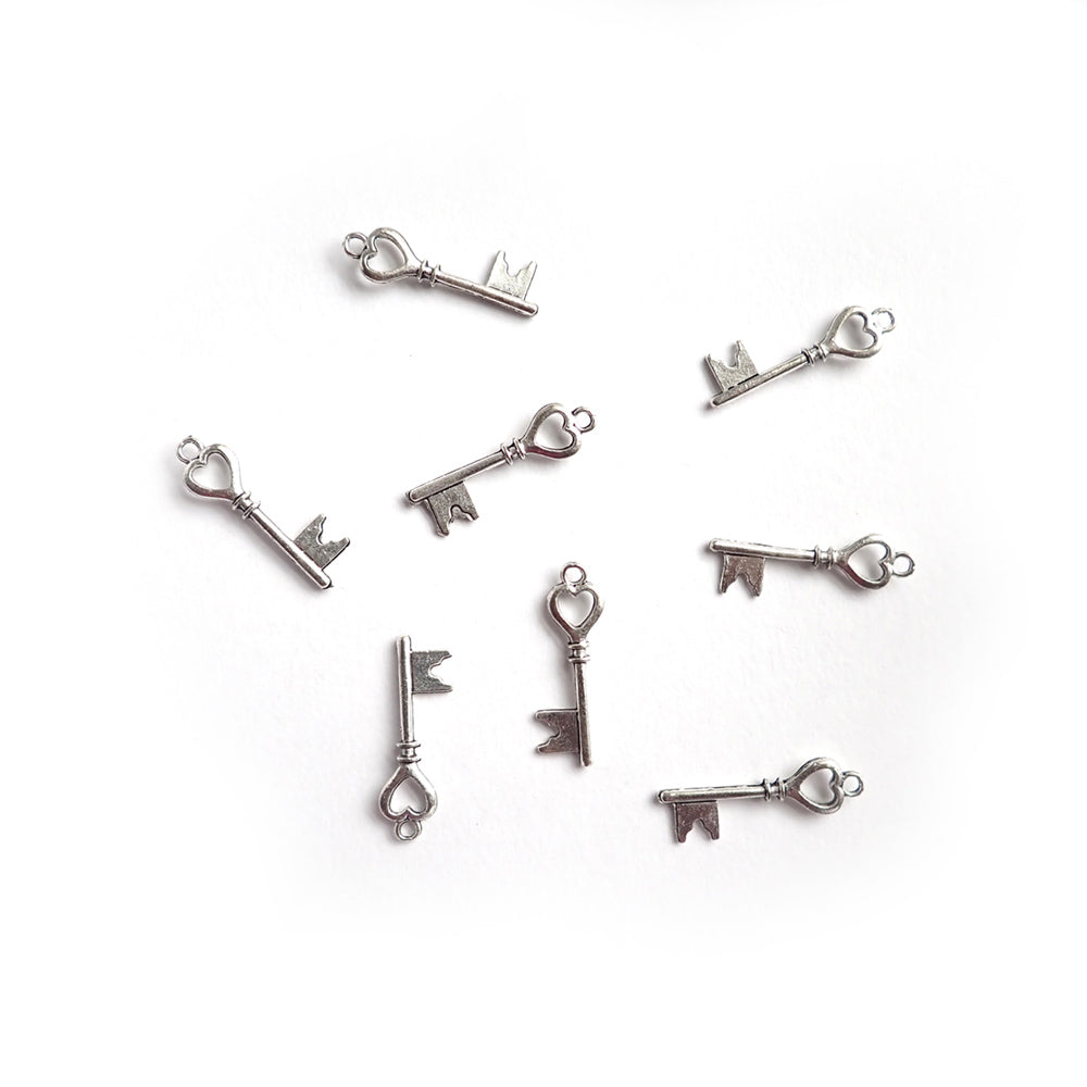 Heart Key Metal Charms, Silver Tone Color, about 8 charms, for jewelry making & crafts