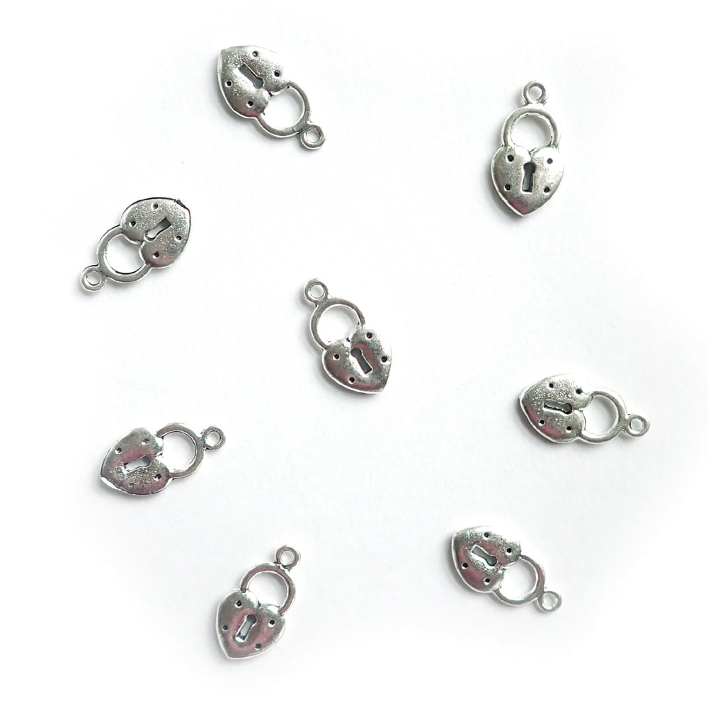 Heart Lock Metal Charms, Silver Tone Color, 11x20mm, about 8 charms, for making bracelets & jewelry