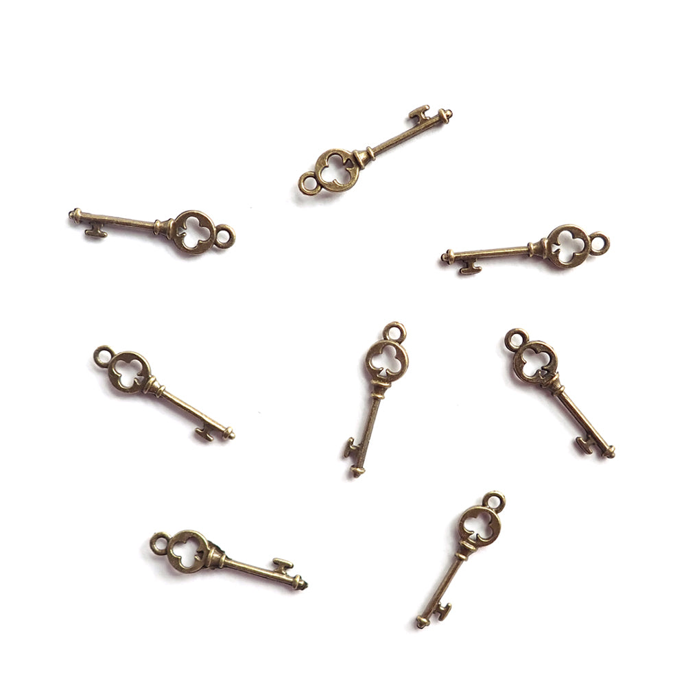 Key Metal Charms, Antique Bronze Color, about 8 charms, for jewelry making & crafts