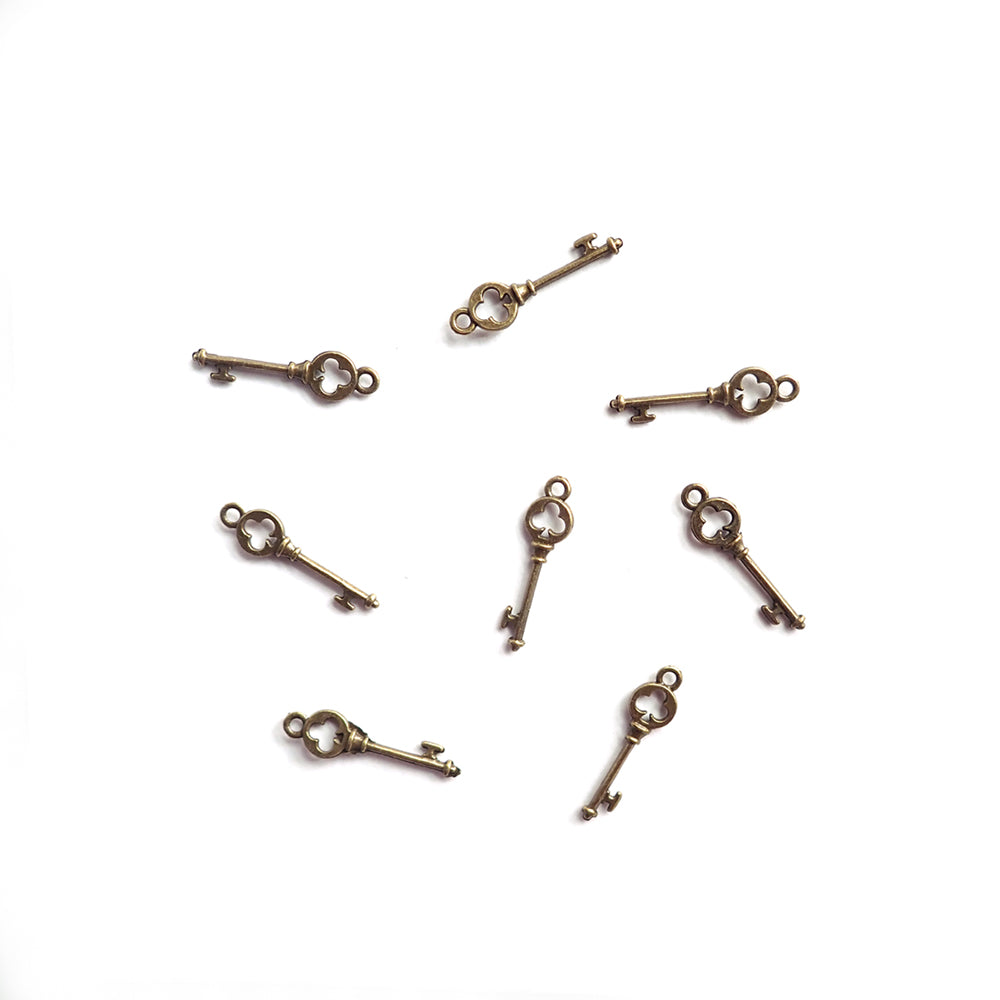 Key Metal Charms, Antique Bronze Color, about 8 charms, for jewelry making & crafts