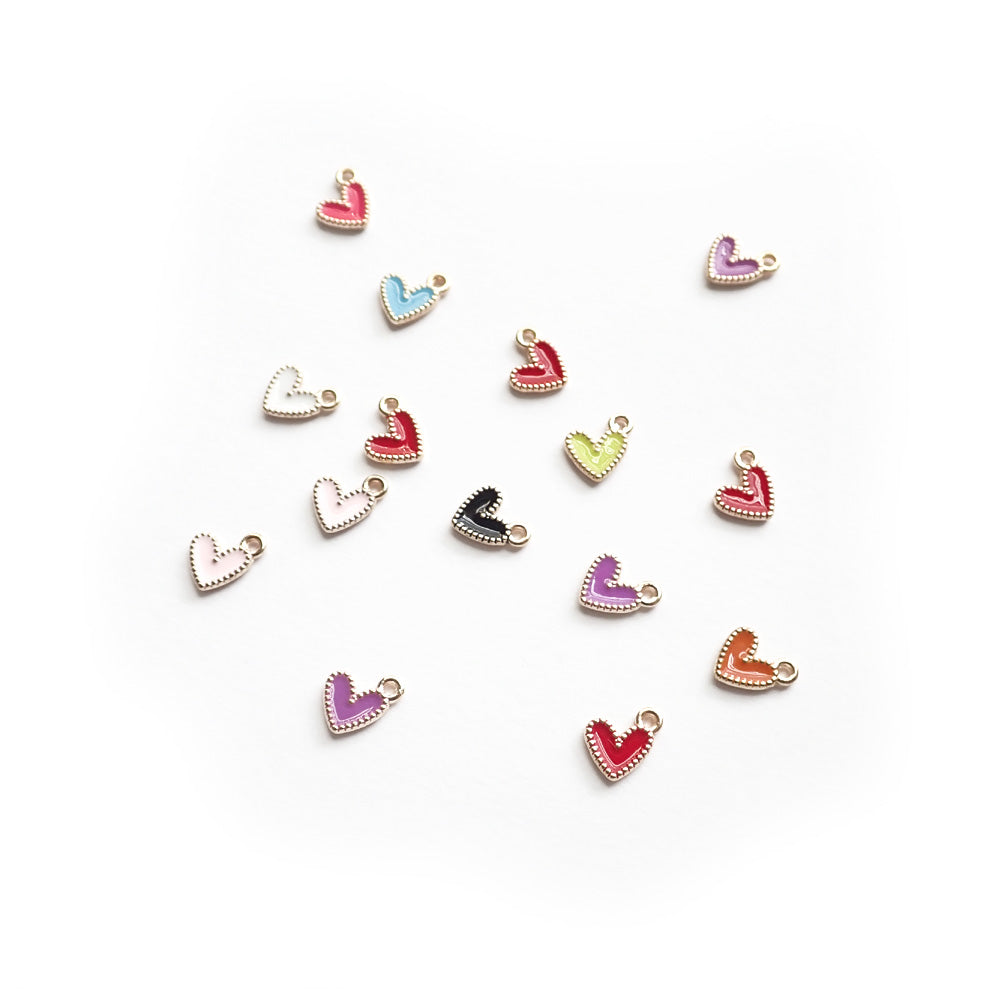 Enamel Heart Metal Charms, Mixed Colors, about 15 charms, for jewelry making & crafts