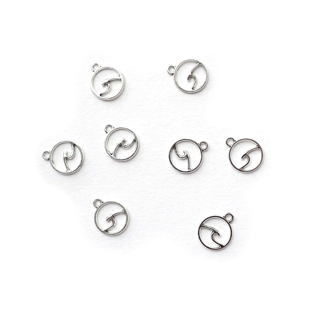 Wave Metal Charms, Silver Tone Color, about 8 charms, for jewelry making & crafts