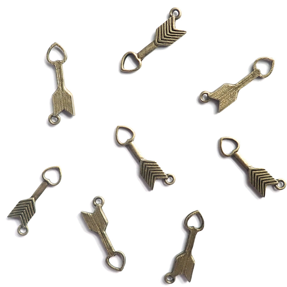 Heart Arrow Metal Charms, Antique Bronze Color, about 8 charms, for jewelry making & crafts