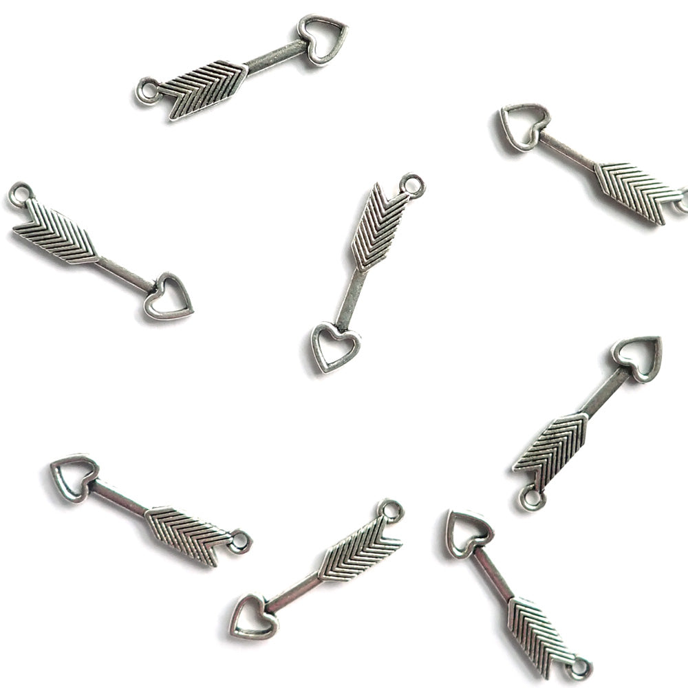 Heart Arrow Metal Charms, 30 x 7mm, Silver Color, about 8 charms, for jewelry making & crafts