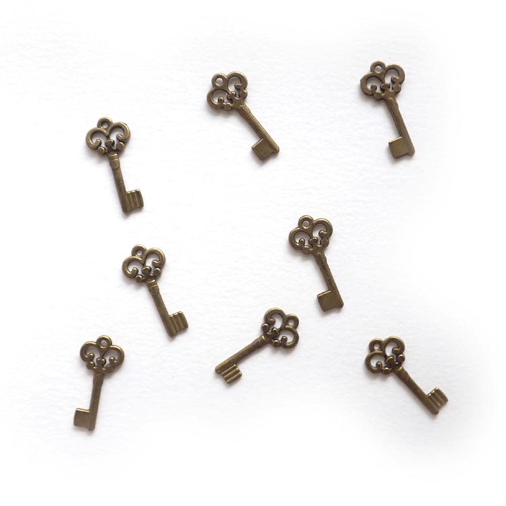 Scroll Key Metal Charms, Antique Bronze Color, about 8 charms