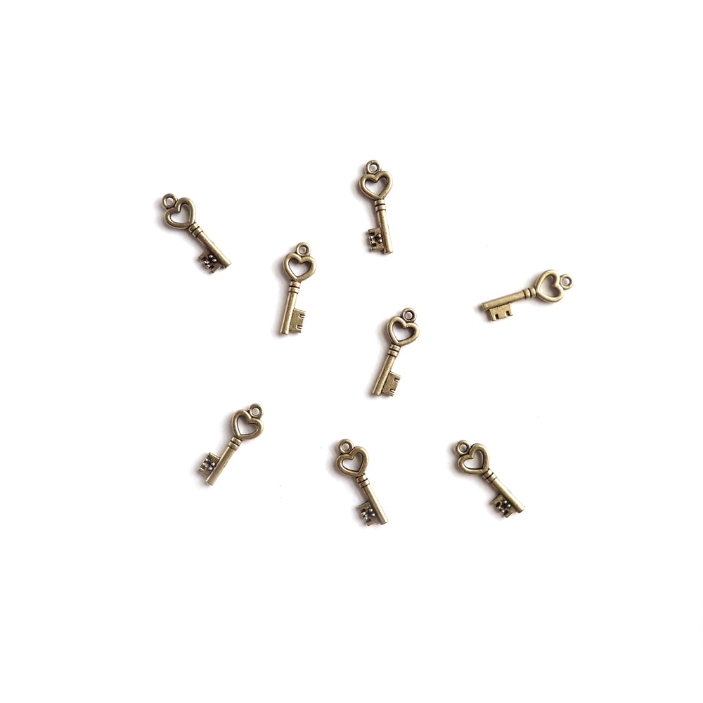 Heart Key Metal Charms, Antique Bronze Color, 20 x 7mm, about 8 charms, for making bracelets & jewelry