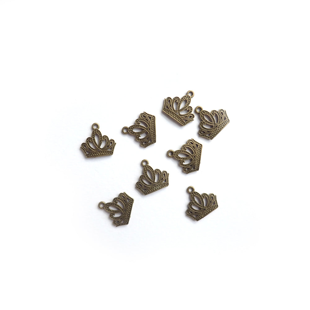 Princess Crown Metal Charms, Antique Bronze Color, about 8 charms, for jewelry making & crafts