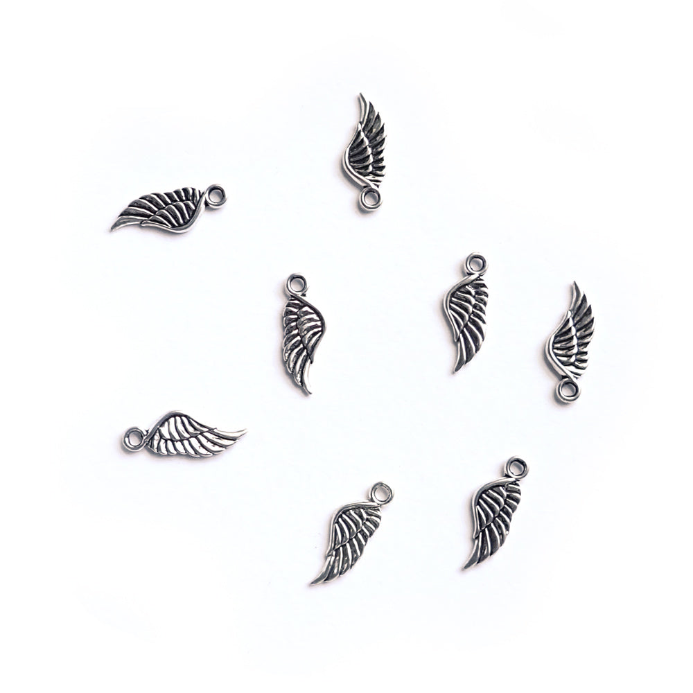 Small Angel Wing Metal Charms, Silver Tone Color, about 8 charms, for jewelry making & crafts