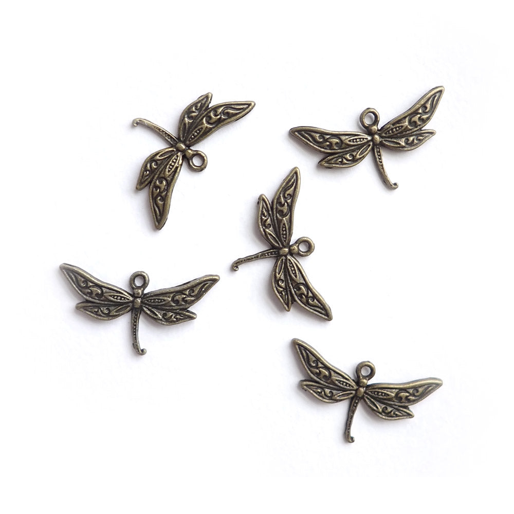 Large Dragonfly Metal Charms, Antique Bronze, 5 charms, for jewelry making & crafts