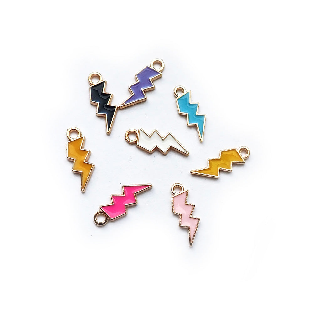 Enamel Lightning Bolt Metal Charms, Random Colors, about 8 charms, for jewelry making & crafts