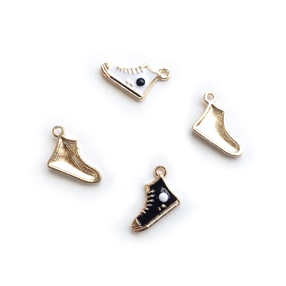 Black & White Enamel Sneaker Metal Charms Mix Colors, 4 charms, for jewelry making & crafts