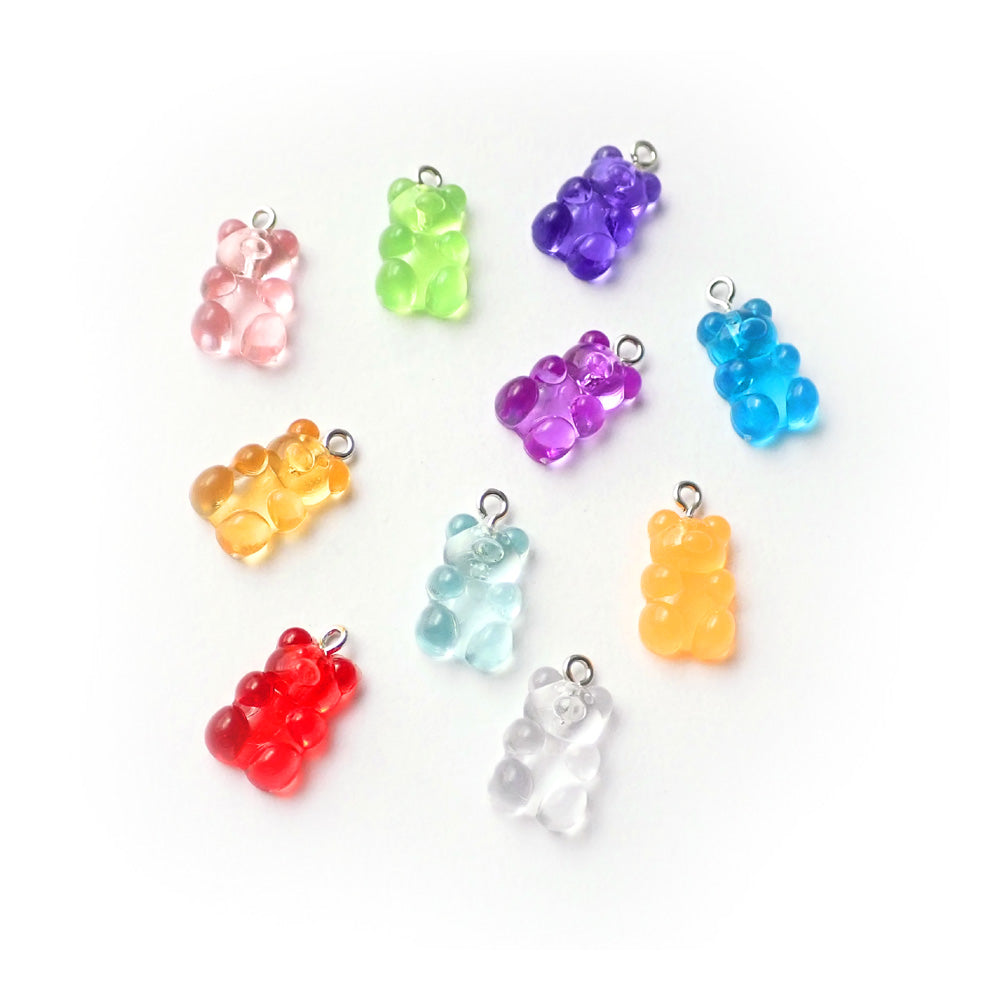 Teddy Bear Resin Charms, Mixed Transparent Colors, about 10 charms, for jewelry making & crafts