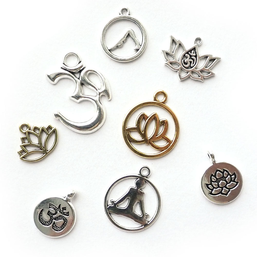 Yoga Zen Theme Metal Charms, Mixed Designs, 8 charms