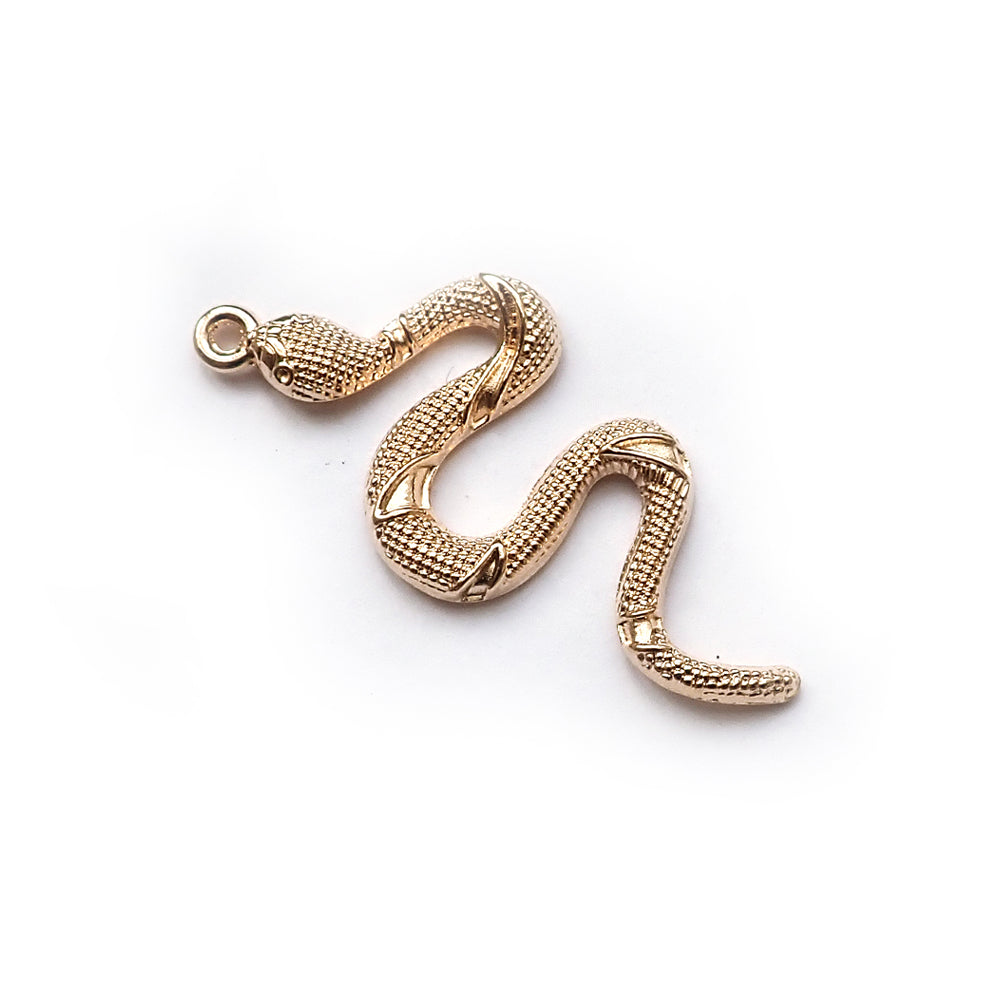Snake Metal Pendant Charm, Gold Tone, 1 charm