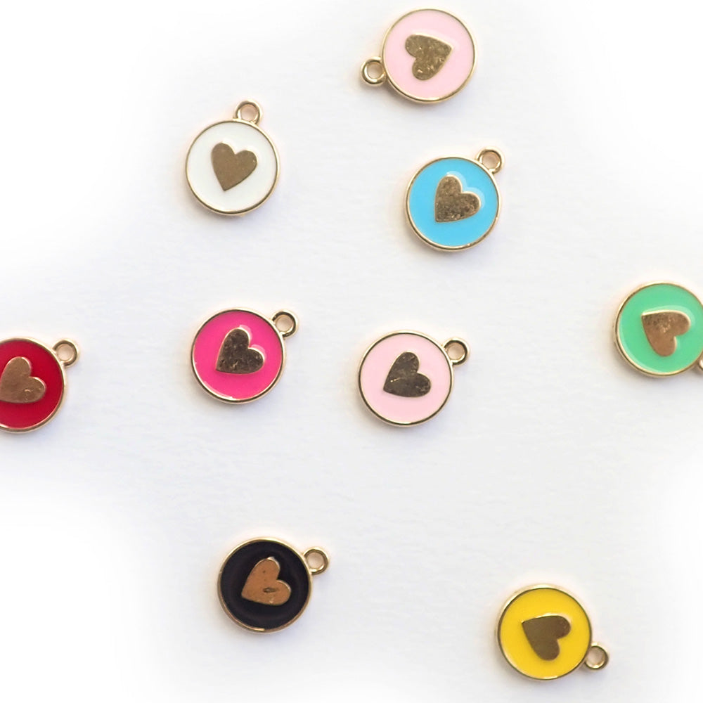 Enamel Round Heart Metal Charms, Mixed Colors, about 9 charms, for making bracelets & jewelry
