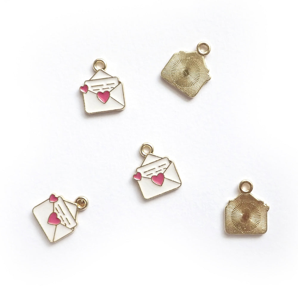 Love Letter Metal Enamel Charms, 5 charms