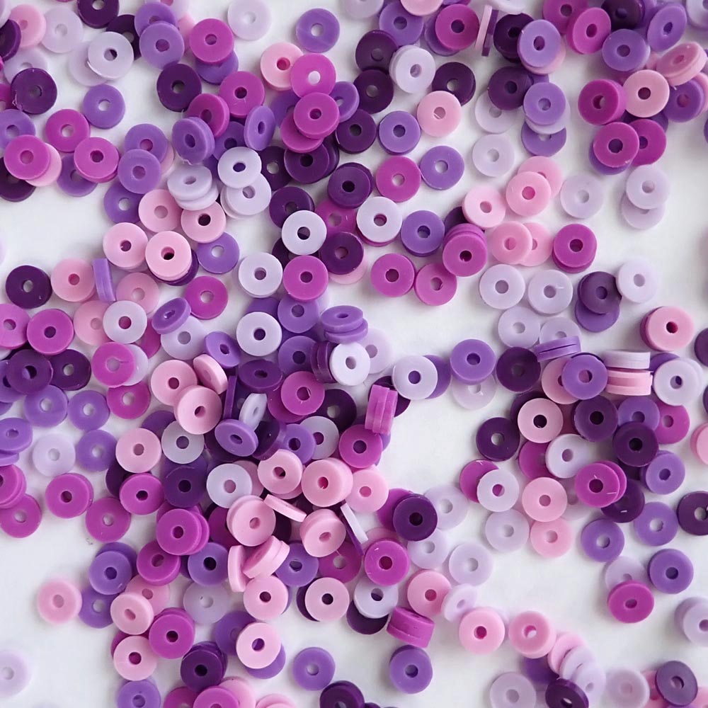 Clay Heishi Beads, Size 6mm, Pink & Purple Mix