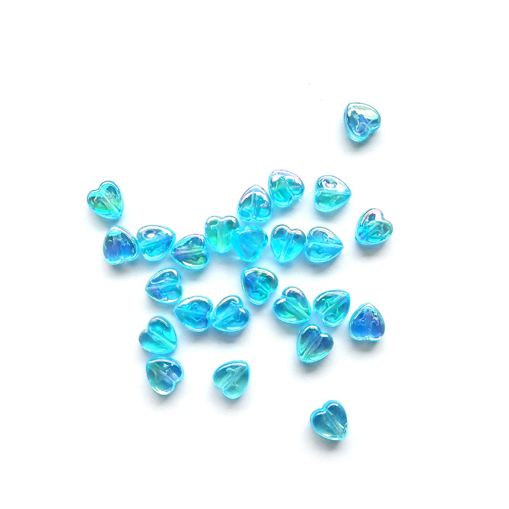 Plastic Heart Beads, 8mm, Light Turquoise AB, about 25 beads