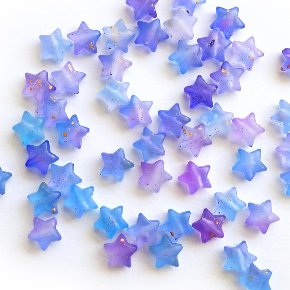 Blue Purple Ombre Plastic Star Beads w/ Gold specks, about 50 pcs