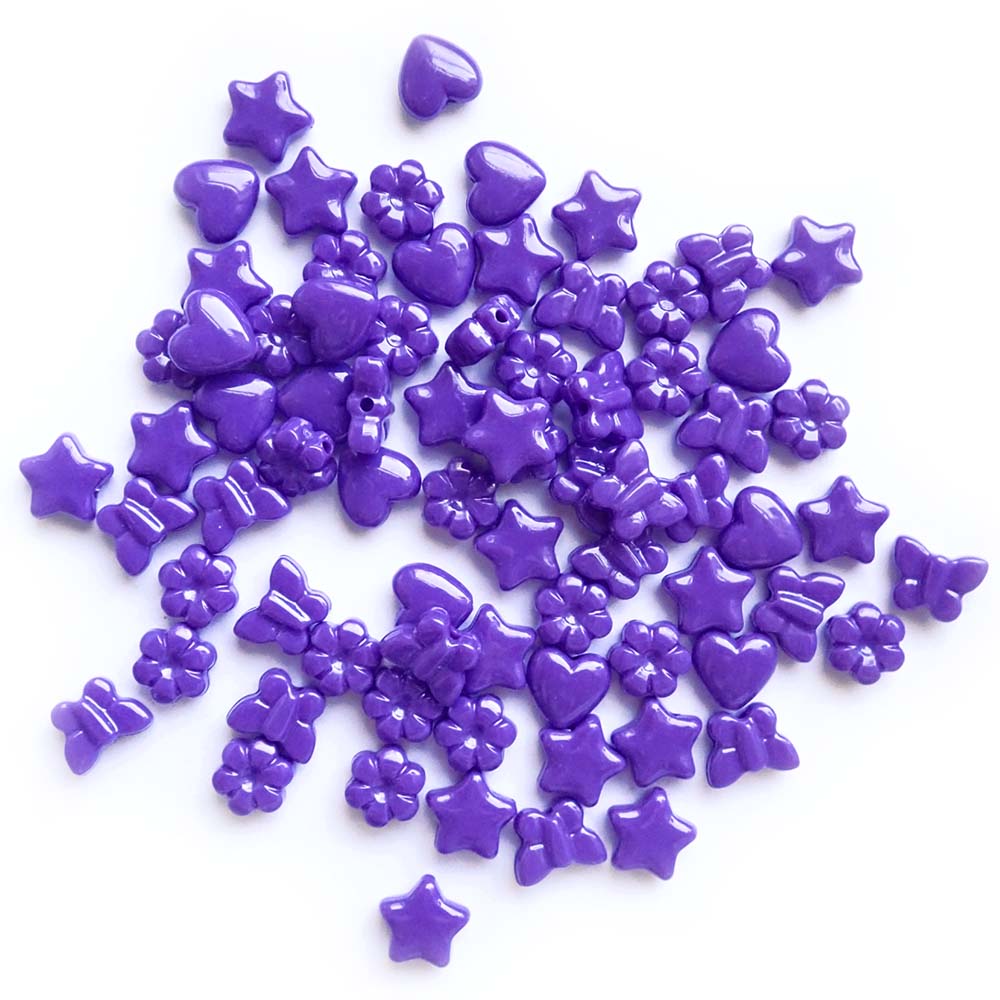 Purple Friendship Beads, Plastic Mixed Shapes, 48 beads