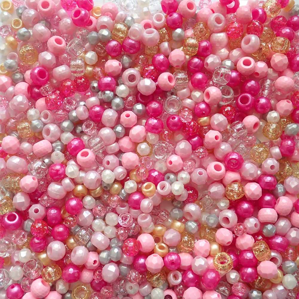 Princess Pink Plastic Craft Beads Mix, 84 grams