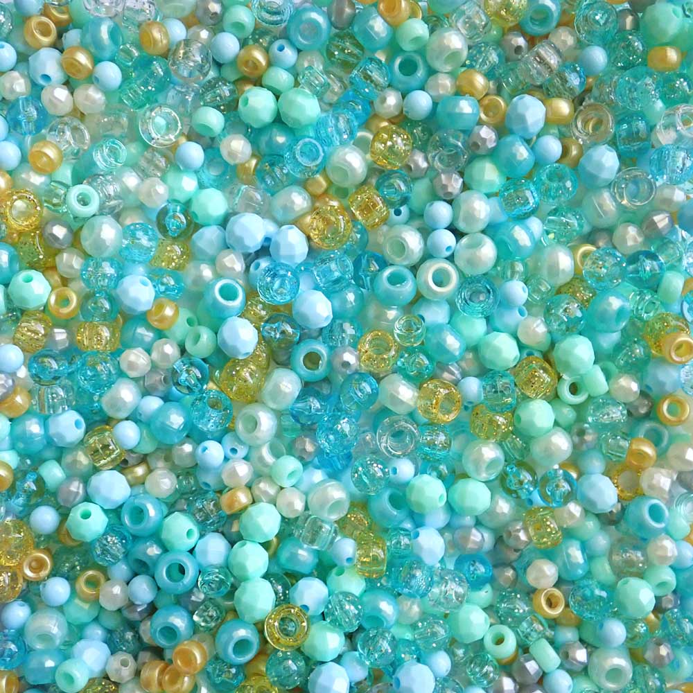 Princess Aqua Blue Plastic Craft Beads Mix, 84 grams