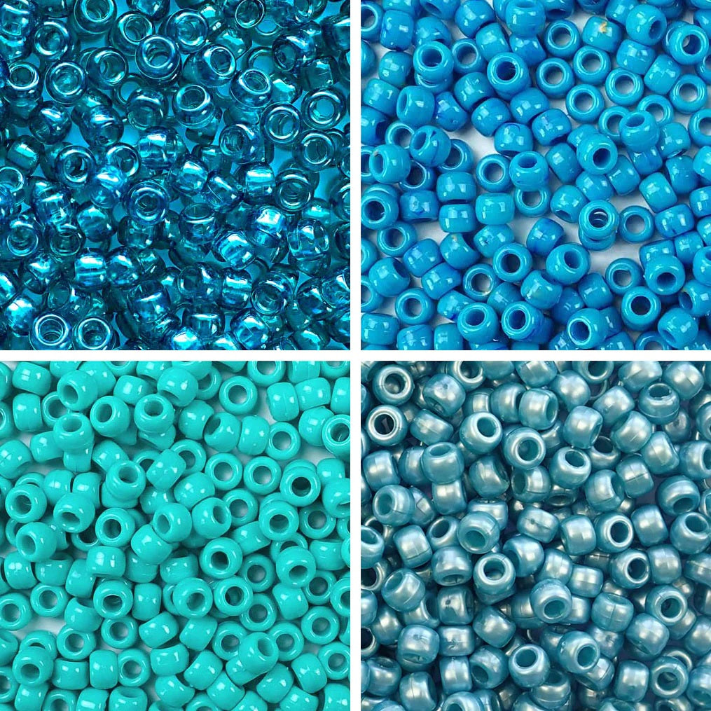 pony beads in 4 shades of blue and turquoise