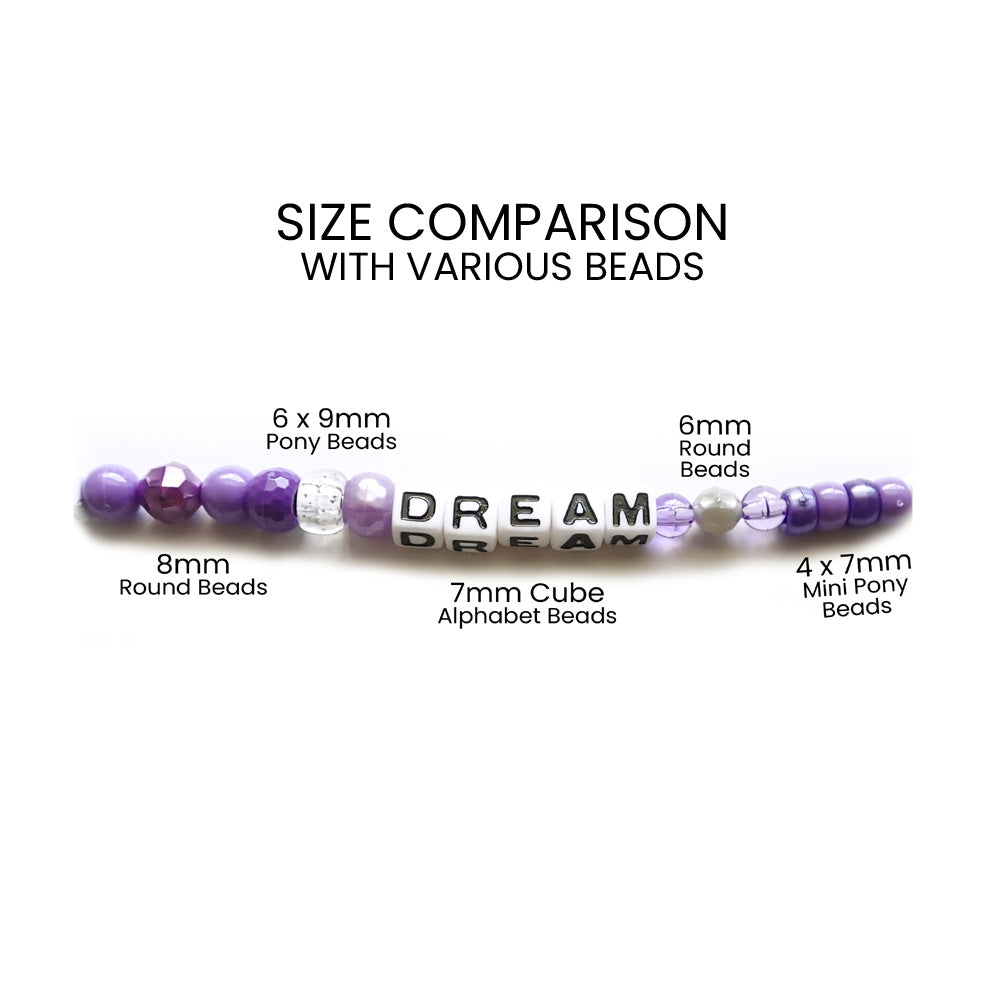 Plastic White 7mm Cube Alphabet Beads, (Horizontal), Single Letters, 75 beads