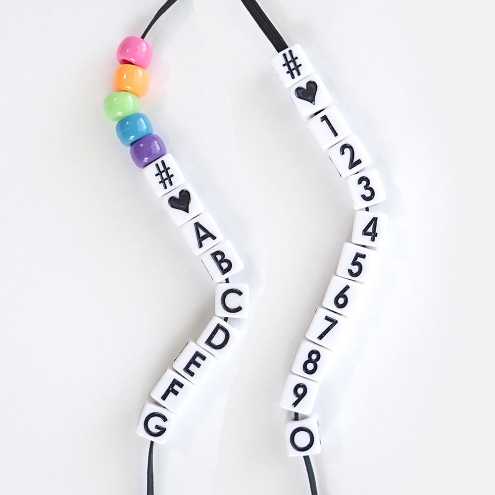 vertical hole alphabet beads & number beads strung on elastic