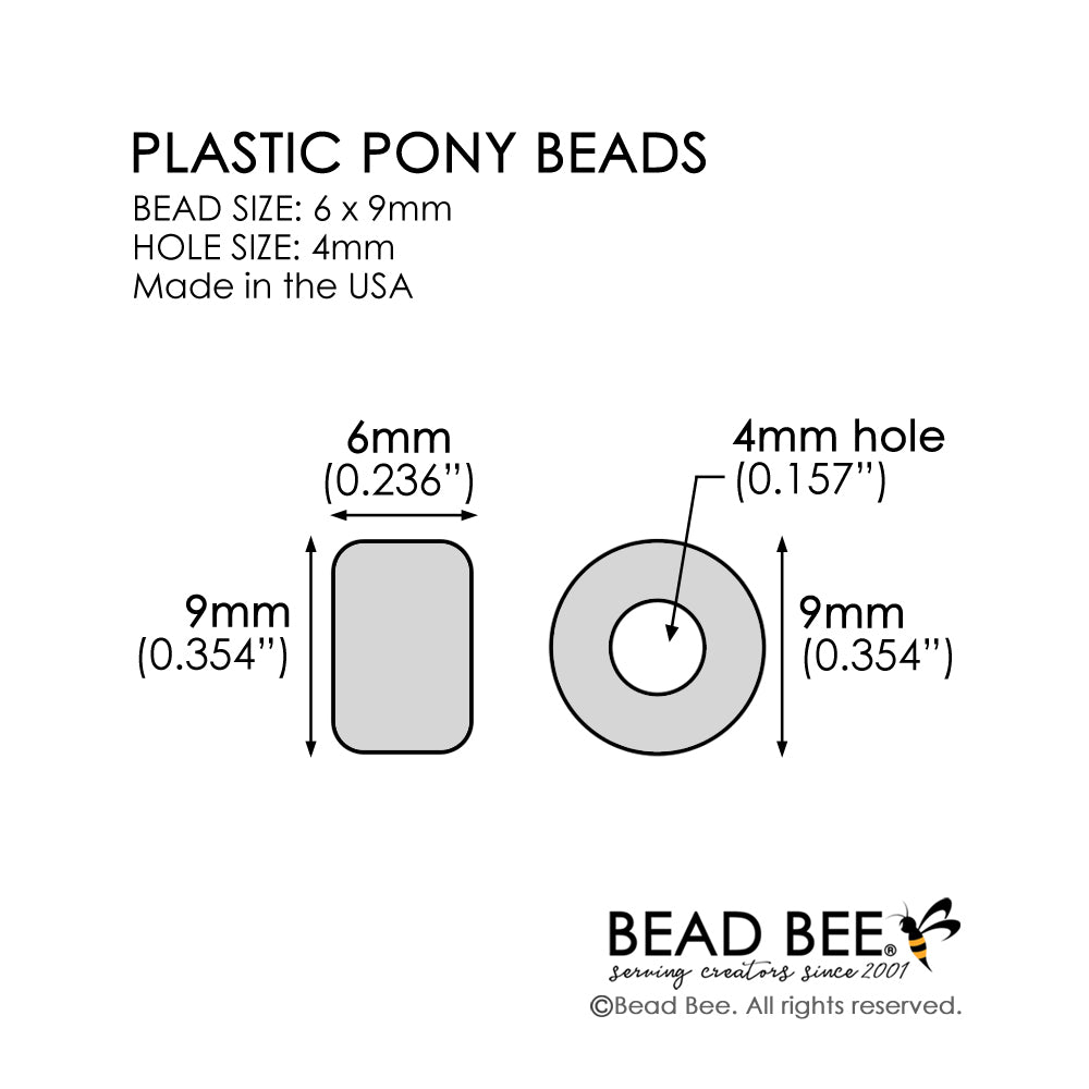 Gray Pearl Plastic Pony Beads 6 x 9mm, 500 beads