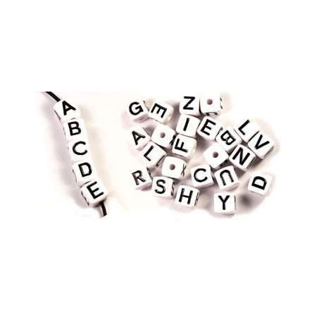 Plastic White 11mm Cube Vertical Hole Alphabet Beads, Single Letters, 12 beads
