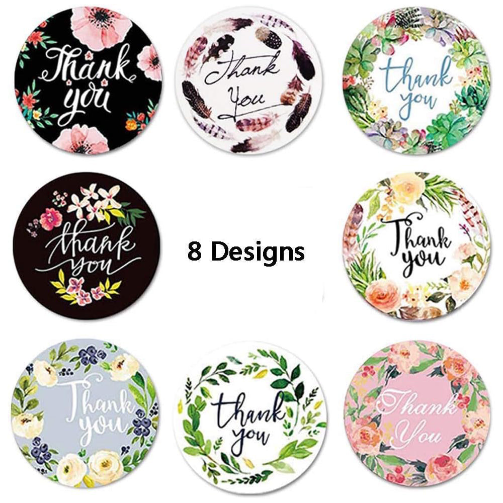 Thank You Labels Stickers, Floral Boho Designs, 1" Round