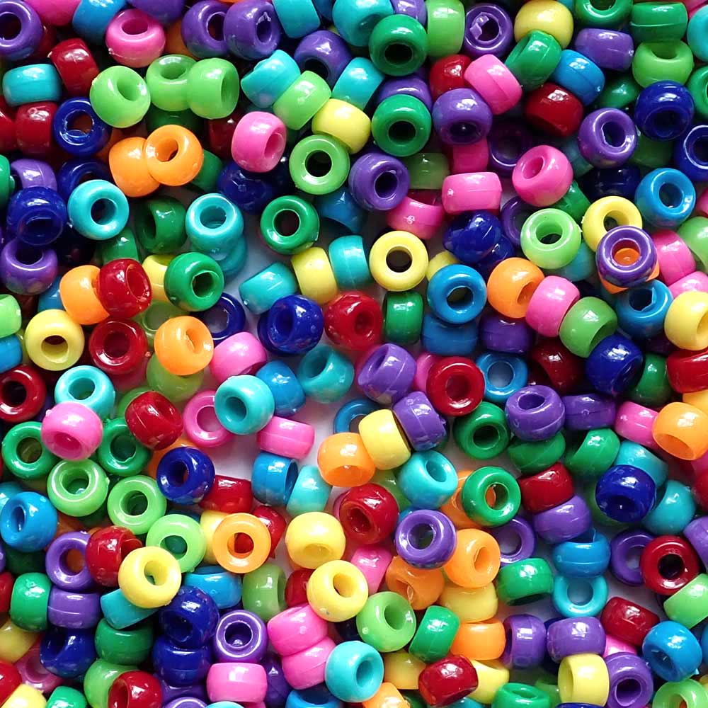 Rainbow Opaque Mix Plastic Mini Pony Beads 4 x 7mm, 1000 beads