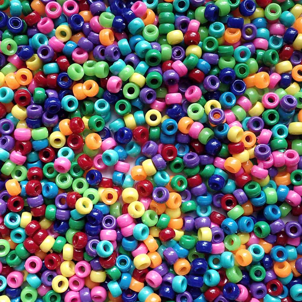 Rainbow Opaque Mix Plastic Mini Pony Beads 4 x 7mm, 1000 beads