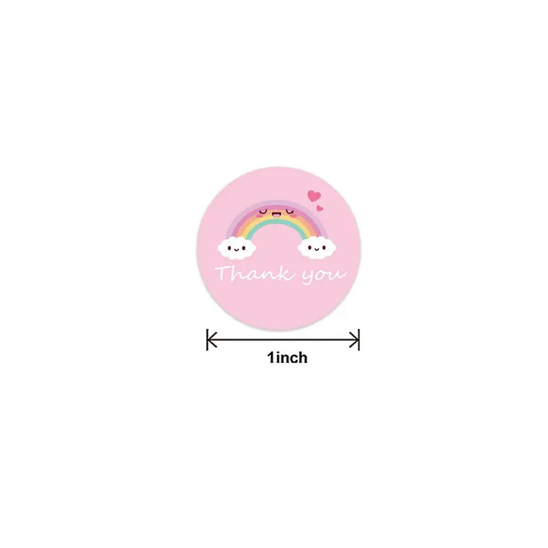 Thank You Labels Stickers, Pink Rainbow, 1" Round, 100 labels