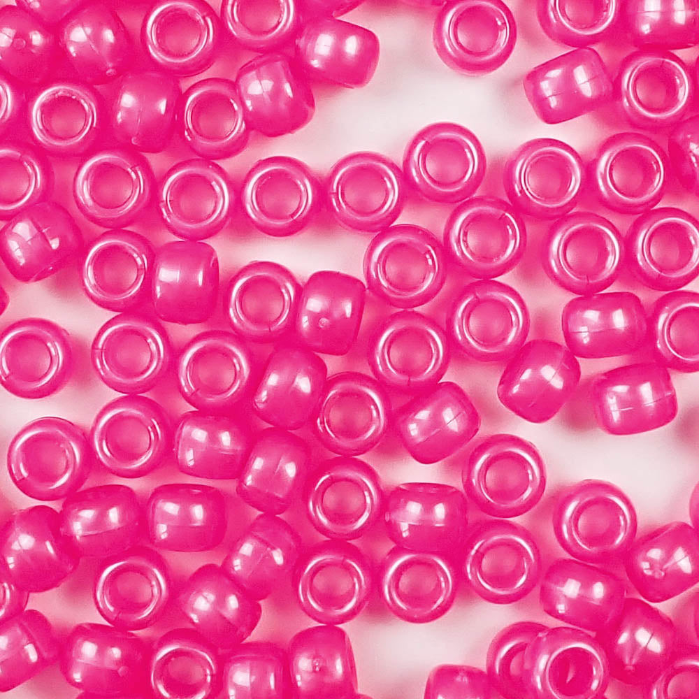 Hot Pink Pearl Plastic Pony Beads 6 x 9mm, 500 beads