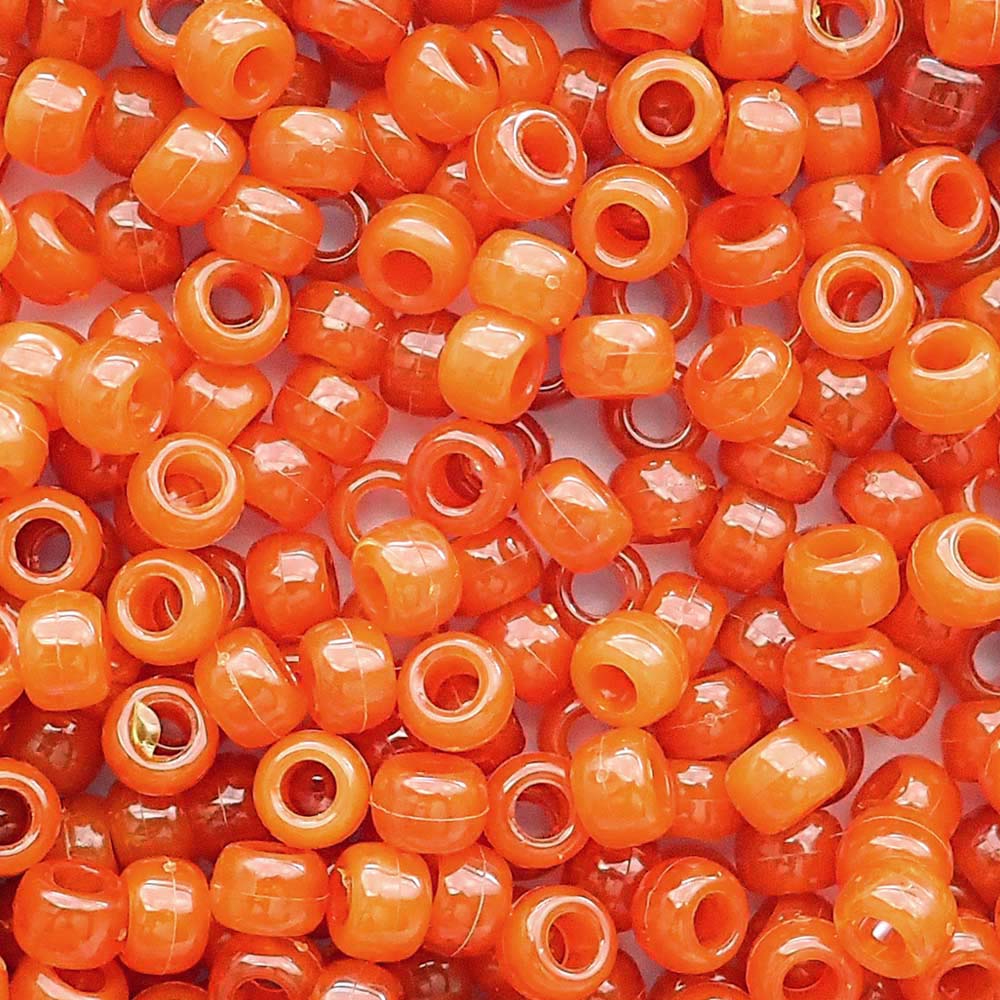 Tiger Coral Orange Marbled Plastic Pony Beads 6 x 9mm, 500 beads