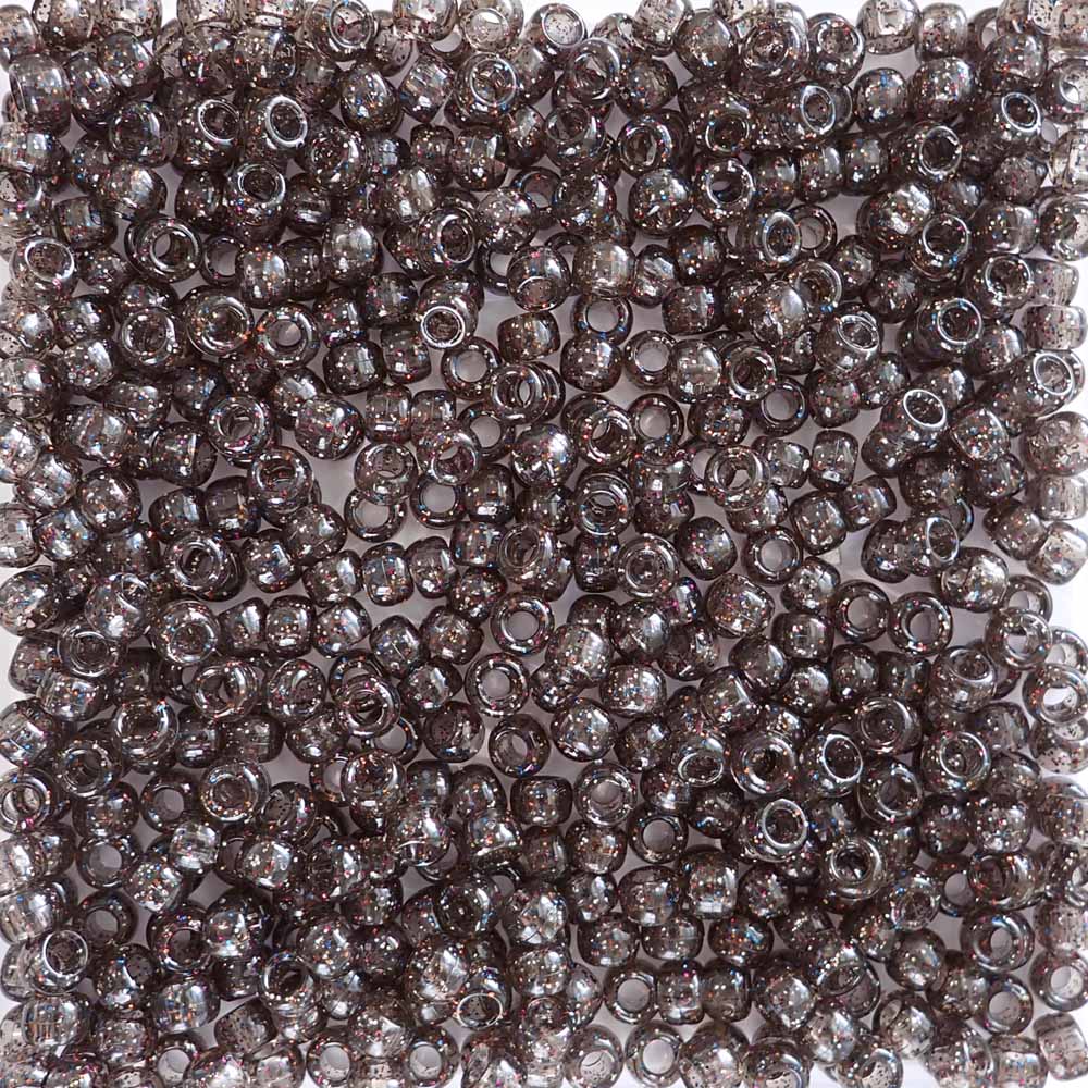 Jet Multi Glitter Plastic Pony Beads. Size 6 x 9 mm. Craft Beads. Made in the USA.