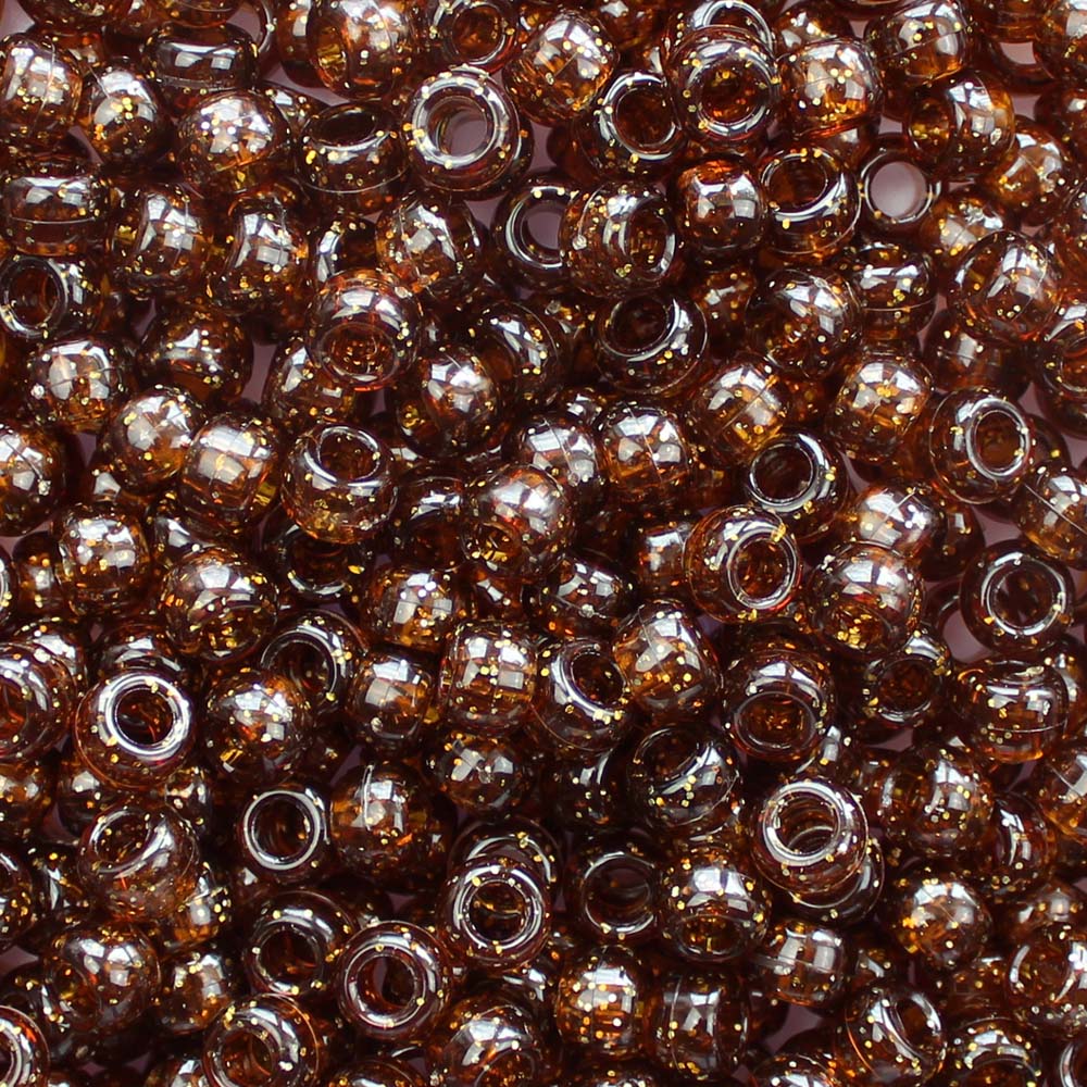 Root Beer (Brown) Glitter Plastic Pony Beads 6 x 9mm, 500 beads