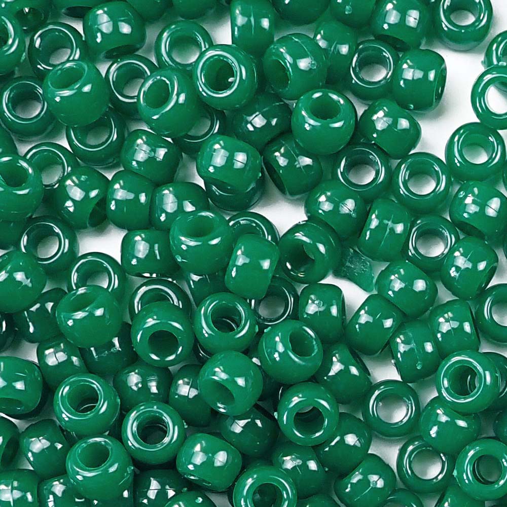 Agate Green Plastic Pony Beads. Size 6 x 9 mm. Craft Beads. Made in the USA.