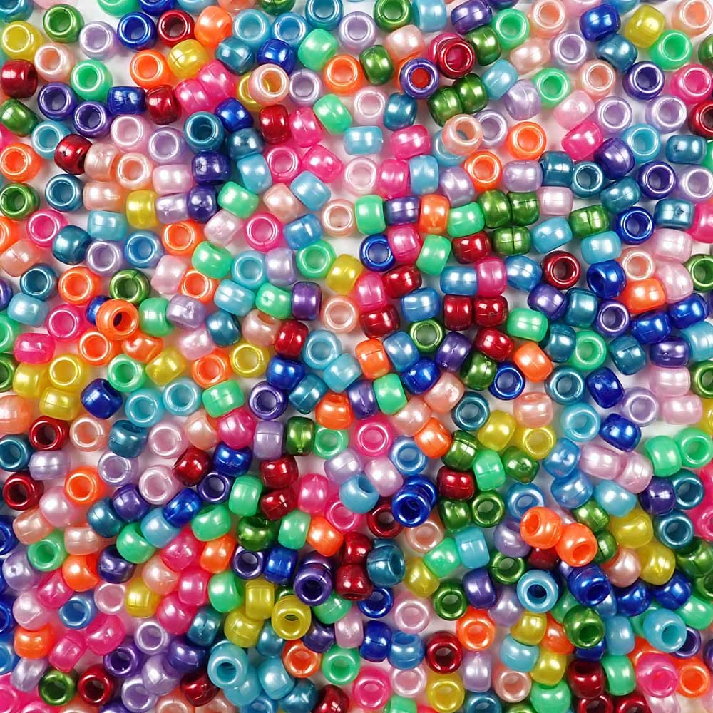 Rainbow pearl colors in 6 x 9mm Plastic Pony Beads