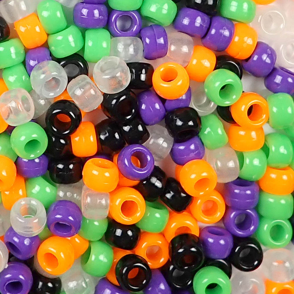 Halloween Colors Plastic Pony Beads. Size 6 x 9 mm. Craft Beads for making bracelets, jewelry making, arts & crafts.