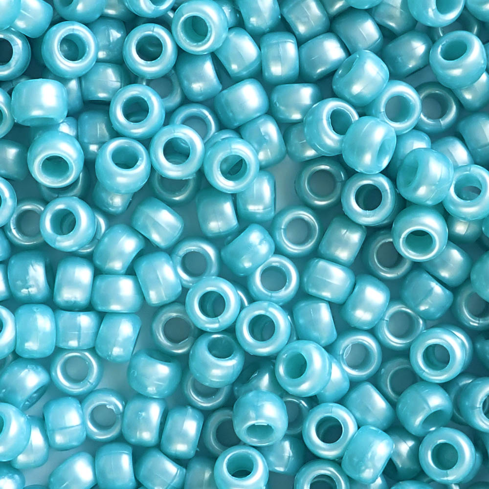 Sky Blue Pearl Plastic Pony Beads. Size 6 x 9 mm. Craft Beads.