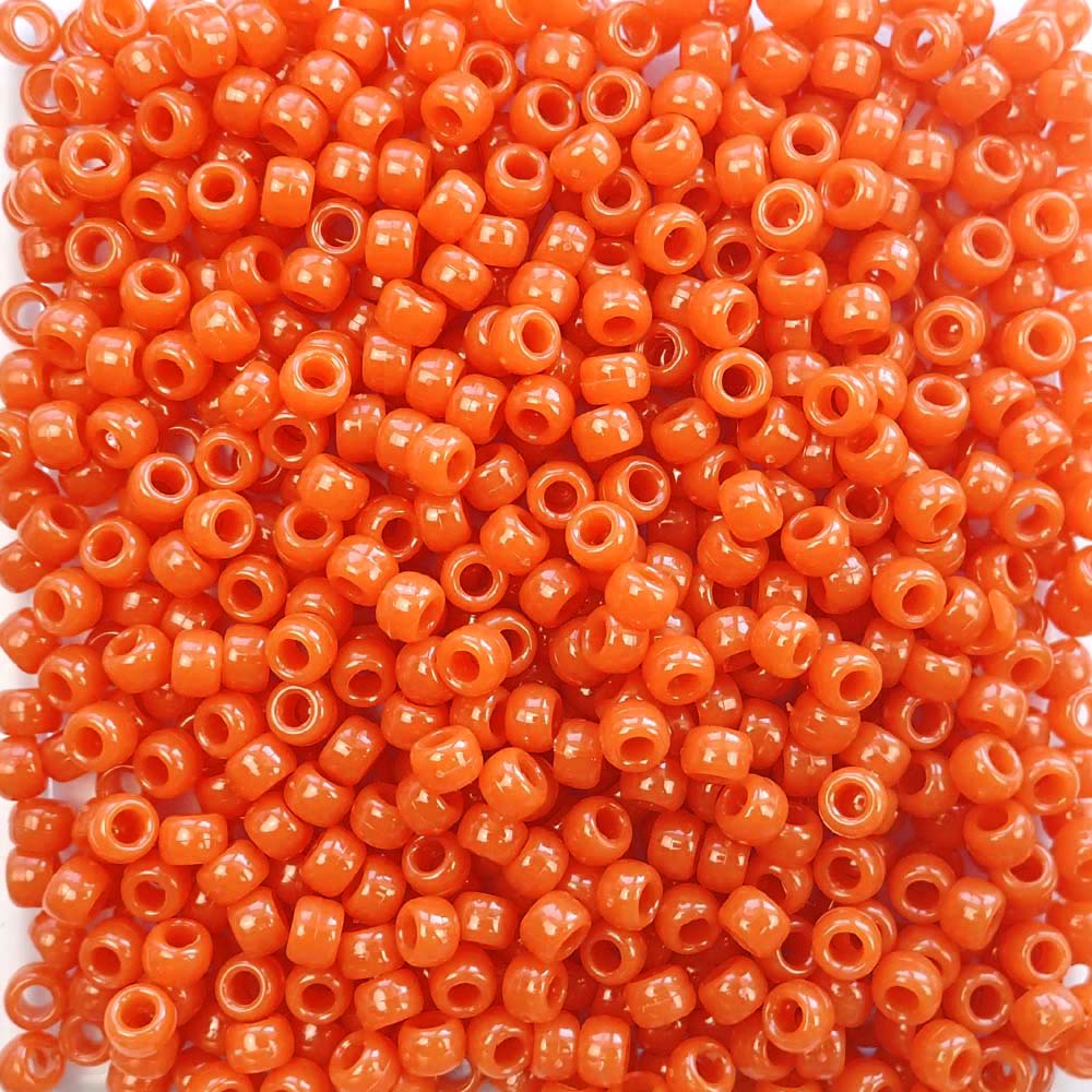 Orange Amber Plastic Pony Beads 6 x 9mm, 500 beads