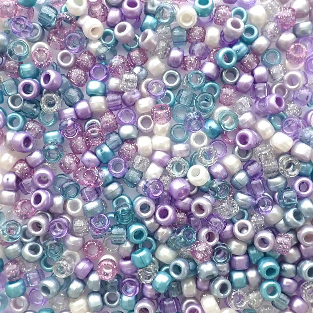 Lavender Sky Mix Plastic Pony Beads. Size 6 x 9 mm. Craft Beads. Made in the USA.